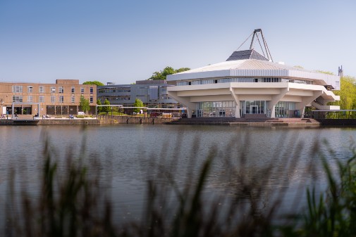 A view of the University of York campus featuring Central Hall